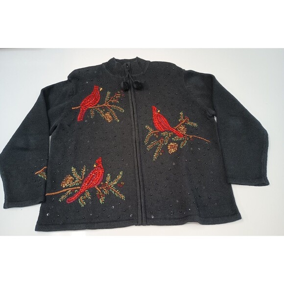 Tiara International Christmas Collection 2004 Womens Cardigan Cardinal Sweater L - Picture 1 of 7